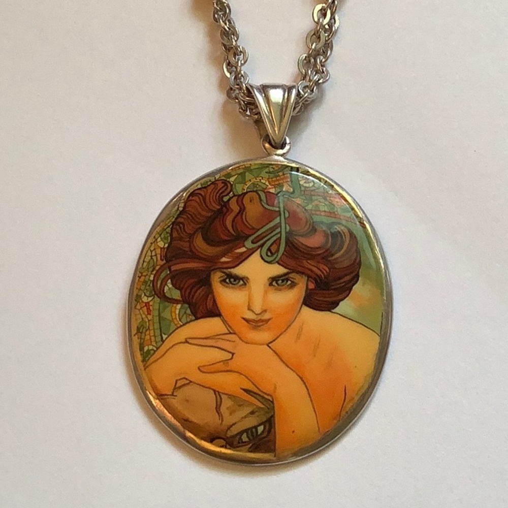 Hand painted in Russia. Goddess pendant..Sterling Silver
